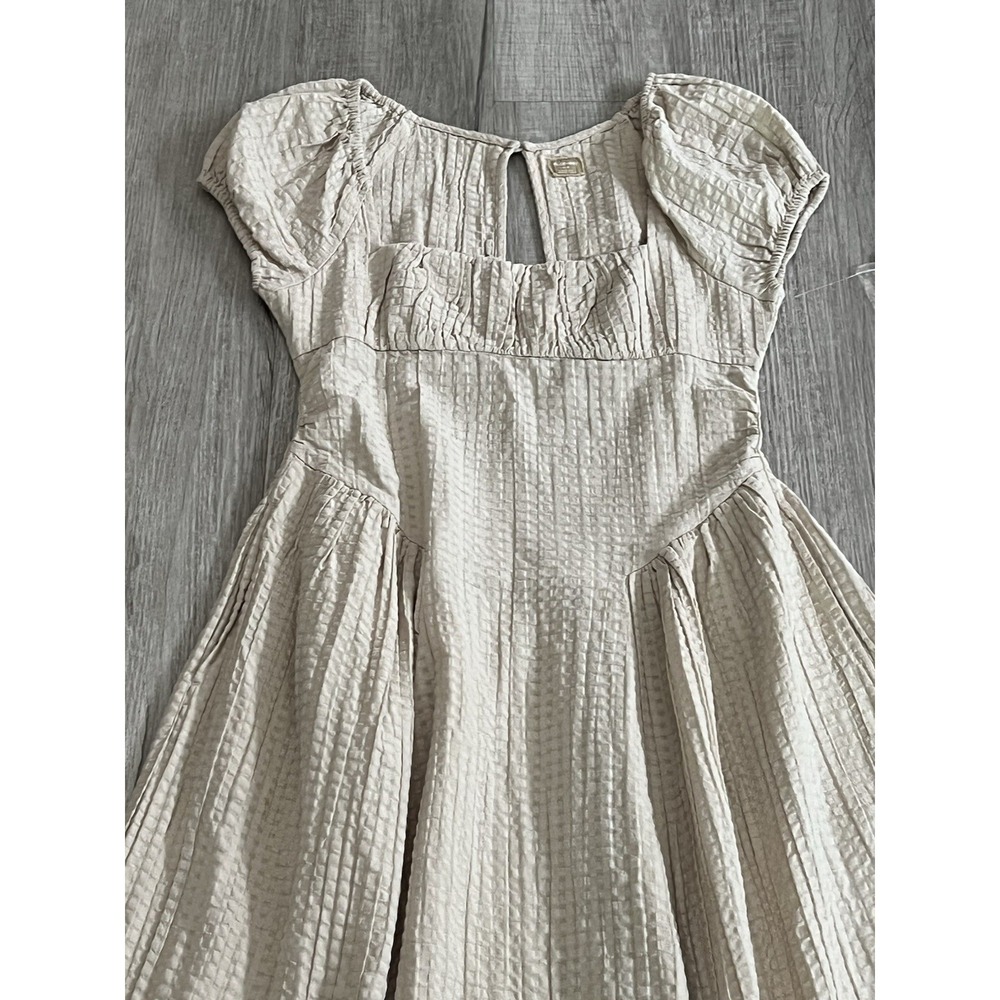 NWT Free People free-est Ciara Pucker Check Midi Dress Minimalist Size M Oatmeal - Picture 14 of 16